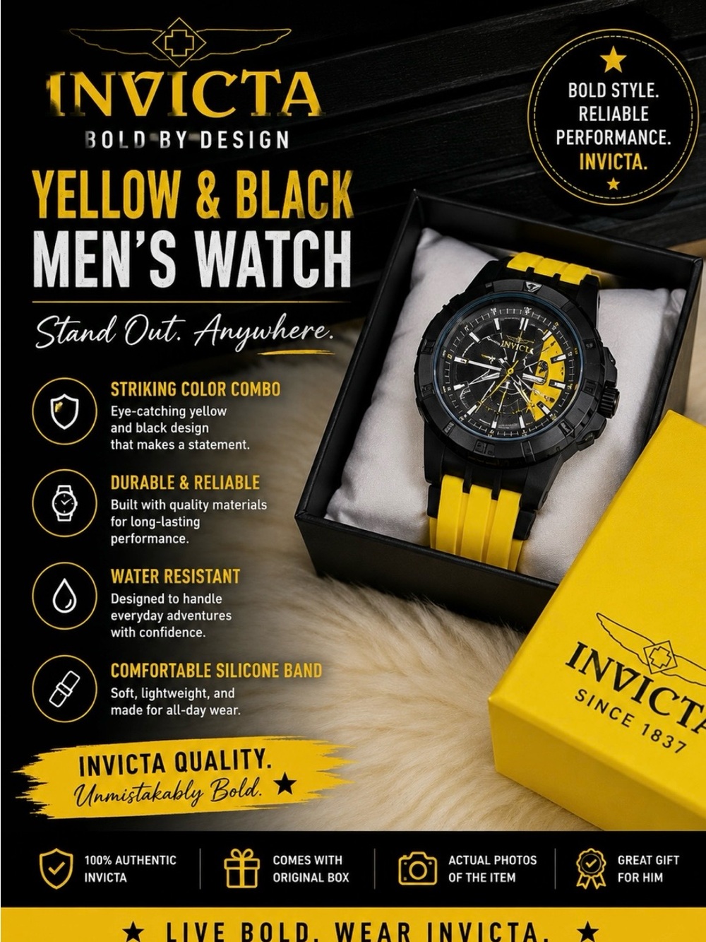Invicta Yellow and Black Men's Watch with Silicone Band